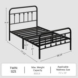 zunatu Twin Size Metal Platform Bed Frame/Victorian Style Headboard and Footboard/Steel Slat Support/Easy Assembly/No Box Spring Needed/Underbed Storage/Noise Free/Black zunatu