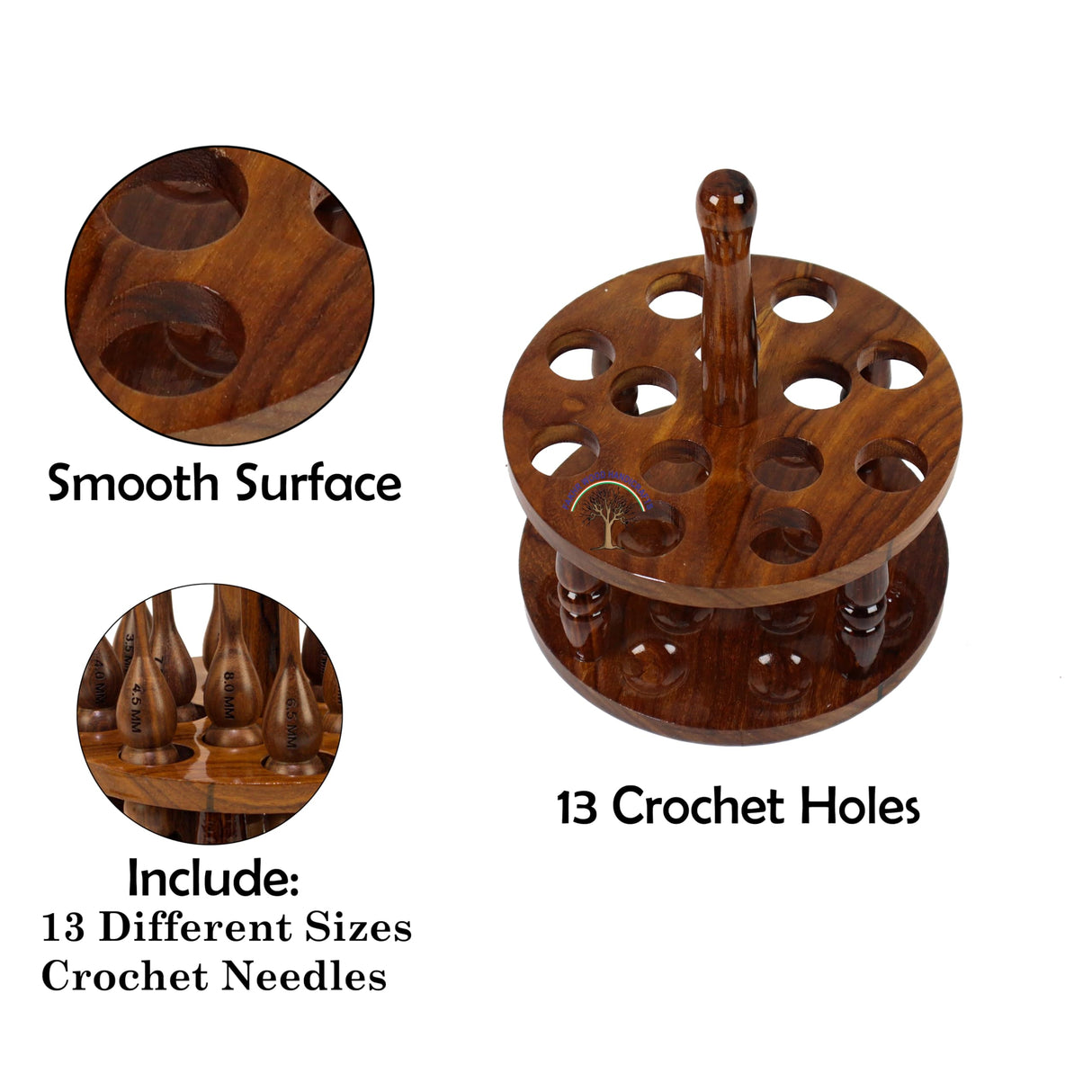 Handcrafted Rosewood Crochet Hook Stand – Personalized Wooden Holder – Portable Organizer for Crochet Hooks – Premium Gift for Knitters & Crafters 13-Hooks Fakhr Wood Handicrafts