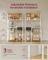 VASAGLE Bakers Rack with Charging Station, Coffee Bar with Adjustable Storage Shelves, Fabric Drawer, 12 Hooks, 15.7 x 39.4 x 71 Inches, Kitchen Microwave Stand, Golden Oak and Cloud White UKKS027Y01 VASAGLE