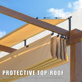 Domi 9’ x 13’ Outdoor Retractable Pergola Against The Wall with Weather-Resistant Canopy Aluminum Garden Pergola Patio Grill Gazebo for Courtyard(Teak Coated) domi outdoor living
