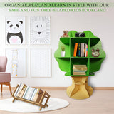 PrimeNex Tree Bookshelf, Floor Standing Tree Bookcase, Solid Wood Bookshelf for Kids Room, Classroom, Living Room, Home Office - Green PrimeNex
