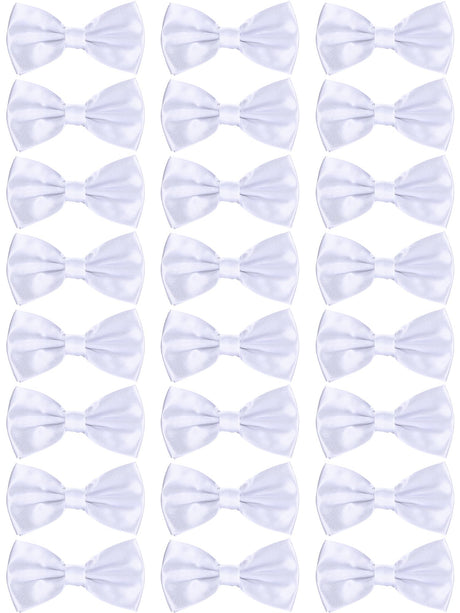 Geyoga 24 Pieces Men's Bow Ties Formal Satin Solid with Adjustable Neck Band Bow Ties for Men (White) Geyoga