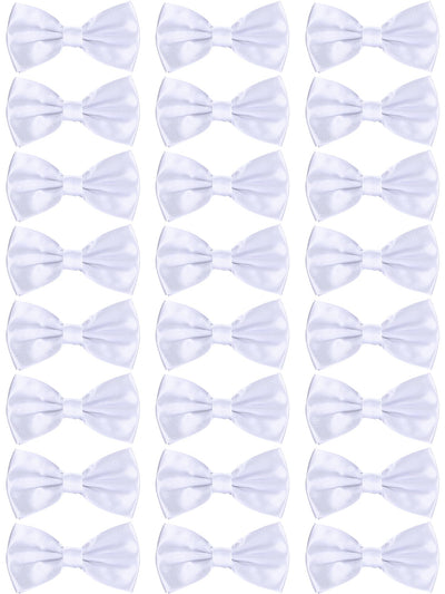 Geyoga 24 Pieces Men's Bow Ties Formal Satin Solid with Adjustable Neck Band Bow Ties for Men (White)