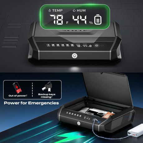 TOPMEDA Gun Safe with LCD Display, ≤0.1s Quick Access Handgun Safe for 2-4 Pistols, Hand Gun Lock Box with Fingerprint | Keypad | and Keys for Home Drawer Bedside Nightstand TOPMEDA