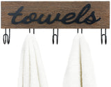 Mkono Towel Holder Wall Mounted Towel Racks for Bathroom Farmhouse Decor Rustic Wood Towel Hooks Hang Towels Bathrobe Coat Clothing 12.6" x 5.2" Bath Towel Hanger Storage Organizer Mkono