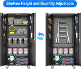 Upgraded Metal Garage Tools Storage Cabinet with Wheels, 72" Tall Lockable Garage Cabinet with Pegboard & 4 Hooks, Adjustable Shelves for Garage Utility Rooms Assembly Required(Black) WoodArtSupply