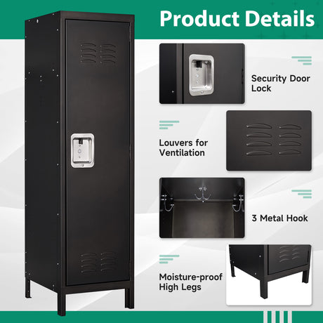 Letaya Metal Locker with Lock,55" Storage Cabinet Steel Retro Wardrobe with Lockable Doors for Home Office Employees School Dormitory Gym (1 Door) Letaya