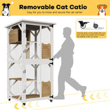 OFIKA Cat House Catio Outdoor Enclosure with Waterproof Roof,71'' cat House & Condos on Wheels for Outdoor Patio,Cat Window Box,Scratching Post（White） OFIKA