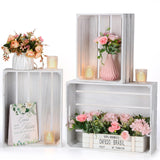 Soaoo 3 Pieces Decorative Wood Crates for Party Display, Large Rustic Wooden Nesting Storage Crates with Handles for Wedding Birthday Home Party Decoration(Rustic White) Soaoo