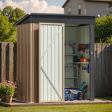 Greesum 5×3 FT Outdoor Storage Shed, Metal Storaged Sheds Without Floor, Tool Sheds with Lockable Doors and Sloping Roof for Garden, Patio, Backyard, Brown Greesum