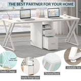 LVB Large 2 Person Desk, Modern White Computer Desk with File Cabinet, Extra Long Workstation Double Desk with Storage Shelf, Industrial PC Writing Study Dual Executive Office Desk with Drawer, 79 in LVB