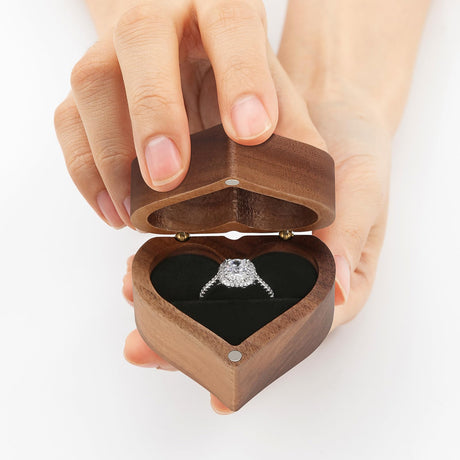 LETURE Wooden Heart Shape Ring Gift Box with Single Slot 2 Slot, Personalized Vintage Wood Jewelry Box for Proposal Engagement Wedding Ceremony Anniversary (Black-1 Slot) LETURE