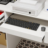 AGOTENI 47.2" W Reception Desk Front Desk with Counter, Light & Lockable Drawers, Modern Retail Checkout Counter with Keyboard Tray & Side Cabinet for Lobby Store Salon, White AGOTENI