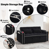 3 in 1 Sleeper Sofa Couch Bed,Velvet Convertible Loveseat Sleeper Sofa Bed,Pull Out Sofa Bed With USB Port & Ashtray and Swivel Phone Stand & Storage Pockets,Modern Sleeper Sofa for Living Room,Black WIIS' IDEA
