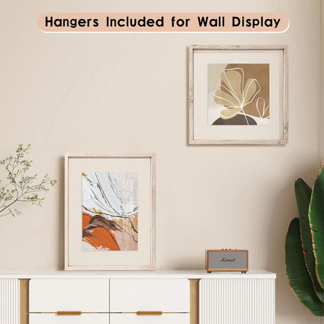 MUYE 10x10 Floating Frame Distressed Beige White Wood Pattern,Double Glass Square Picture Frame Display Any Size Photo up to 10x10,Wall Mount or Tabletop,2 Pack MUYE