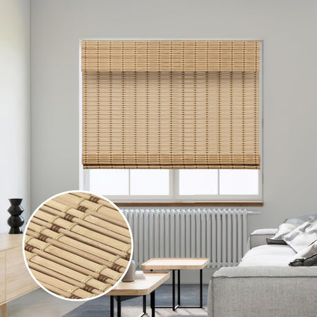 SMONTER Bamboo Roman Shades for Windows-Cordless Wooden Woven Blinds Light Filtering Bamboo Roll up Shades UV Protection and Easy Set up for Door and Countryhouse, 26" W x 64" H, Squirrel SMONTER
