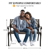 VINGLI 40.5" Patio Garden Bench,Anti- Rust Cast Iron Cast Aluminum Frame for Outdoor Path Yard Lawn Work Entryway Decor Deck (Brown) VINGLI