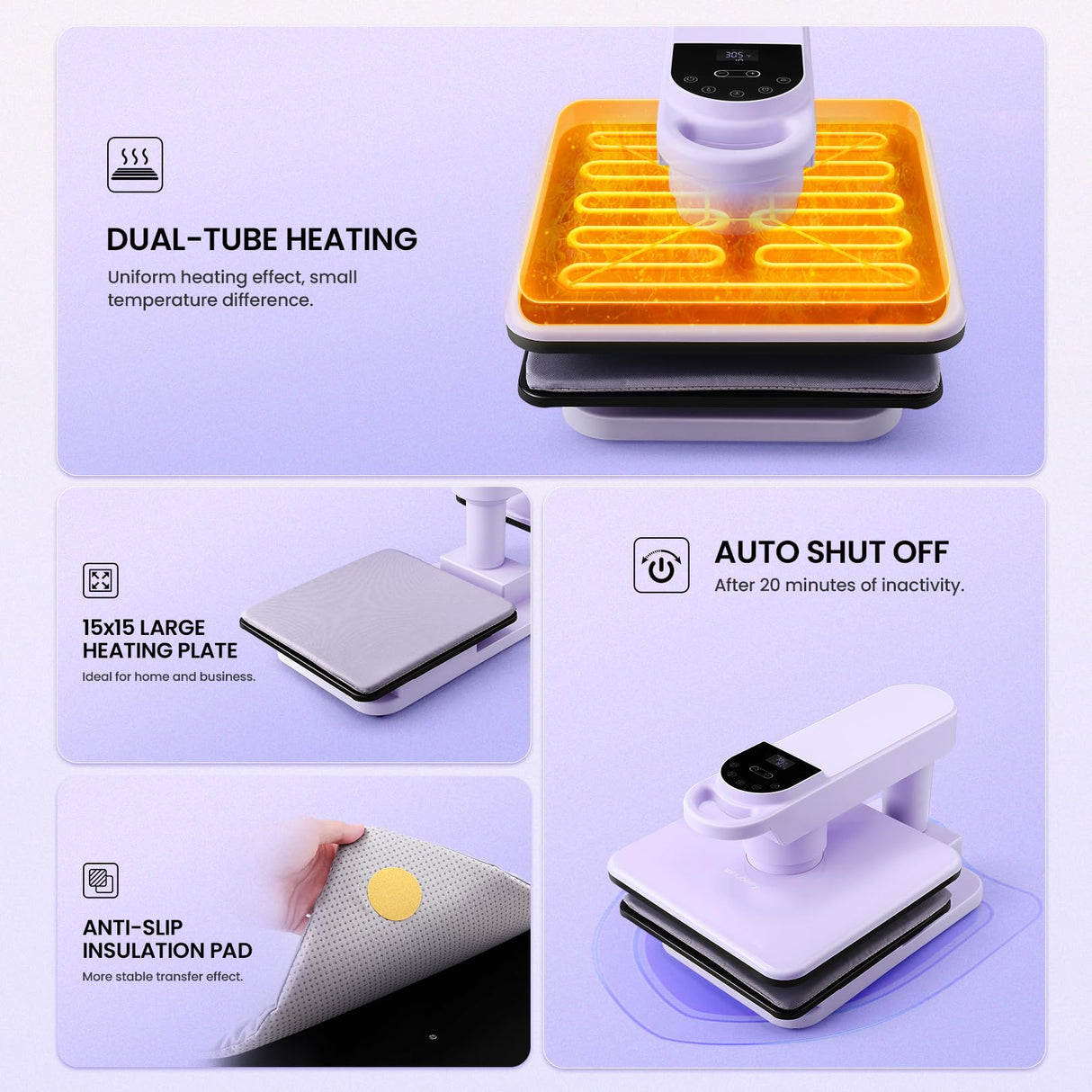 Whubefy Swivel Auto Heat Press Machine 15x15, 360° Swing Away Smart T-Shirt Printing W/Auto Release & Auto-Off, Adjustable Pressure & Higher Heating Height for HTV, Sublimation, Heat Transfer Projects Whubefy