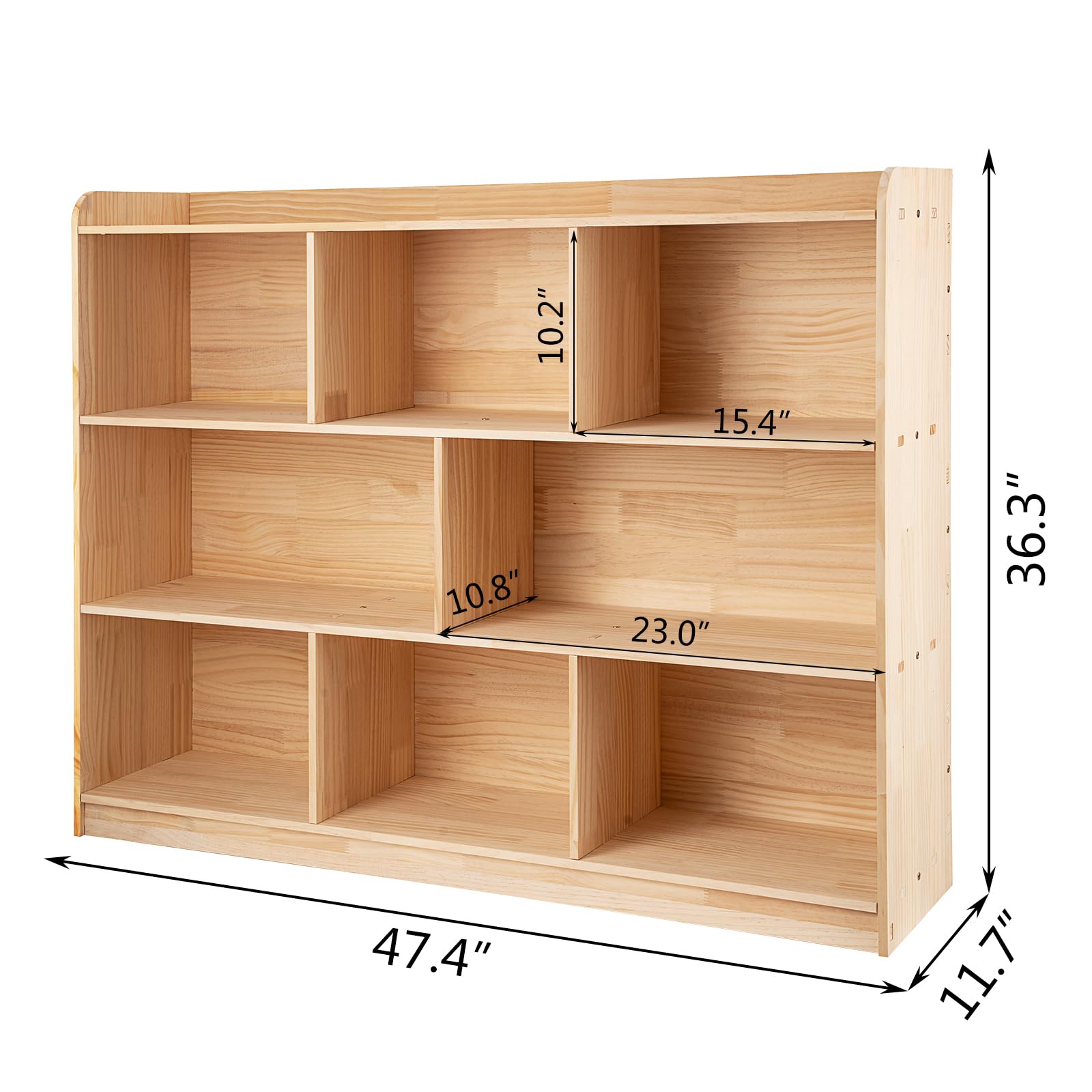 ZBPRESS 8-Compartment Natural Pine Wood Kids Storage Cabinet and Bookshelf - WoodArtSupply