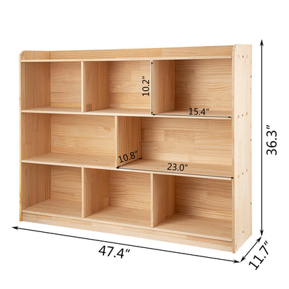 ZBPRESS 8-Compartment Natural Pine Wood Kids Storage Cabinet and Bookshelf - WoodArtSupply