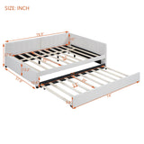 Modern Full Size Daybed with Trundle for Teens Kids, Linen Upholstered L-Shaped Platform Bed Frame Full with Headboard, Full Corner Bed for Living Room, Full with Trundle, Beige Merax