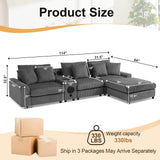 MAKIAAP 114" Corduroy Sectional Modular Couch with Bluetooth Speakers, L Shaped Couches Comfy Deep Sofa with Console, USB Charger, Cup Holders, Storage, Ottoman for Living Room (Gray, 114in) MAKIAAP