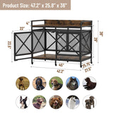 Dog Crate Furniture 48 Inch Wooden Dog Kennel for XLarge Dogs, Heavy Duty Dogs Furniture Indoor Wire Dog Cage with Adjustable Feet & 360° Wheels, Decorative Pet House End Table, Antique Brown COZPAW