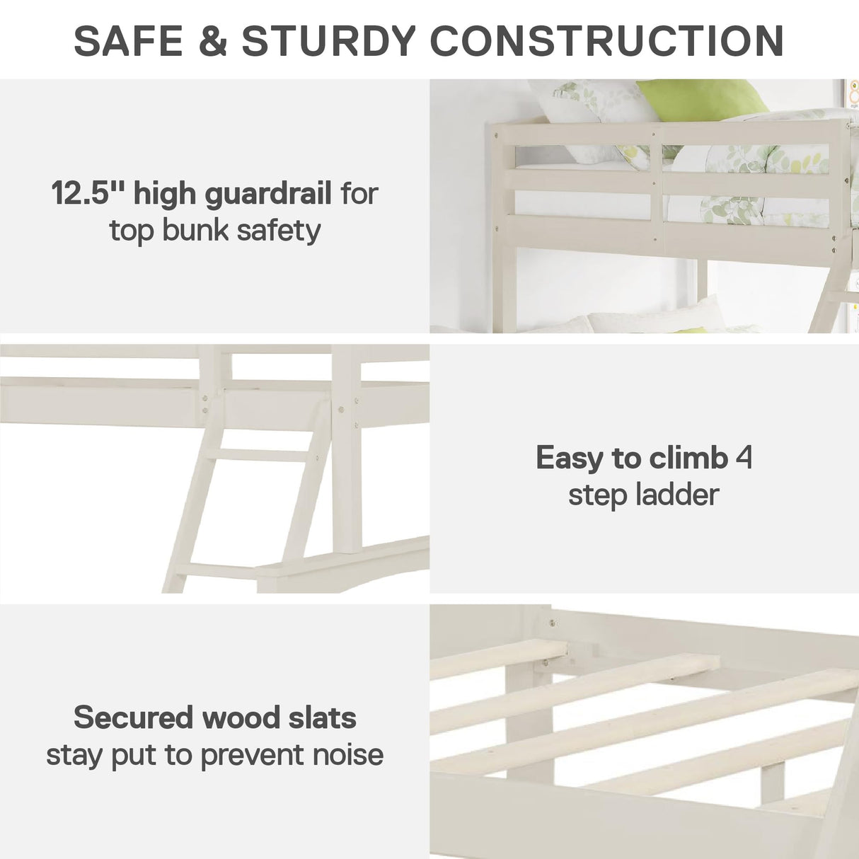 DHP Brady Wood Bunk Bed Frame, Twin Over Full, White DHP