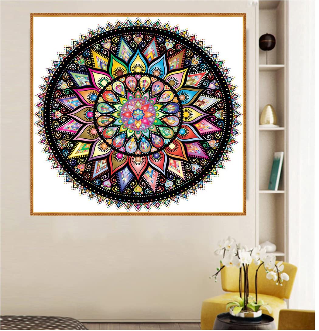 5D Mandala Diamond Painting Kits for Adults, DIY Diamond Art Full Drill Cross Stitch Embroidery Crafts, Mosaic Making, Home Decor (14 x 14 in) (C Black) Peeua