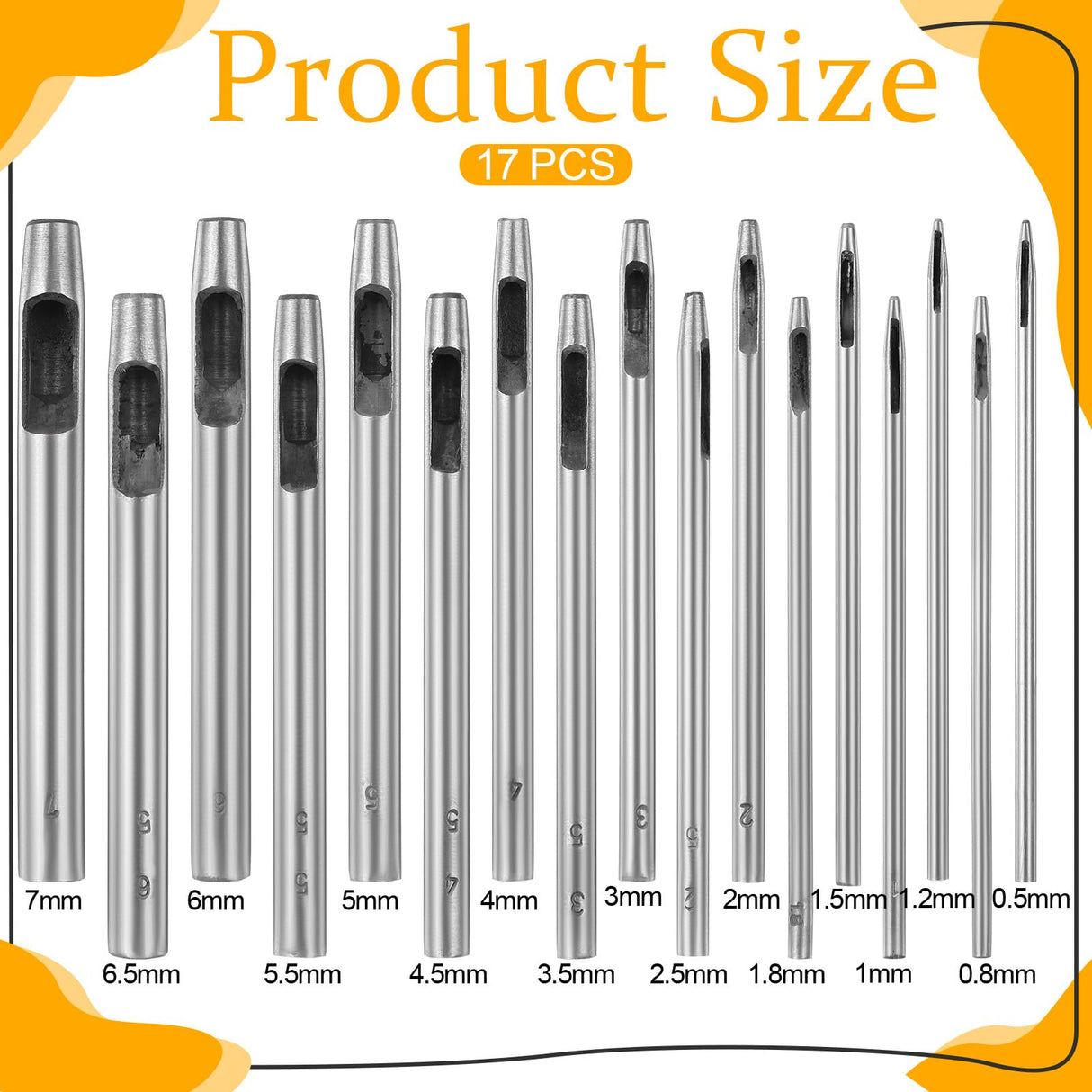 17 PCS Leather Hole Punch, 0.5-7mm Hollow Punch Set Metal Round Leather Punches, Belt Hole Puncher for Belts, Watch Band, Paper, Plastic Aeaocvo