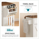 RALGEND Kitchen Island with Drop Leaf, Kitchen Cart with Charging Station, Kitchen Table with Storage, Rolling Island Table with 3 Drawers, Towel Rack and Spice Rack, White and Walnut RALGEND