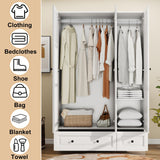 Vrmuxita Armoire Wardrobe Closet with Drawers: 74" White Tall Wooden Wardrobe Closet for Hanging Clothes, Large Bedroom Armoires with 2 Drawers, 3 Door Armoire Storage Cabinet (White, 47") Vrmuxita