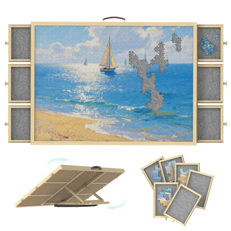 1500 Pcs Rotating Puzzle Board with 6 Drawers & Cover, Wooden Puzzle Table with Lazy Susan Spinning,Portable Jigsaw Wood Table with Non-Slip Felt 35"x26" zoabhl