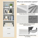 IFANNY 4 Shelf Bookcase with Drawers, Tall Bookshelves and Bookcases, Vertical Bookshelf Tower, Wood Storage Shelves, Modern Book Shelf for Bedroom, Living Room, Home Office (White, 74''H) IFANNY