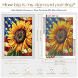Sanjee Sunflower Diamond Art Painting Kits for Adults Beginner, American Flag 5D DIY Round Full Drill Gem Art Crafts for Home Wall Decor Gift, 12x16inch Sanjee
