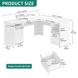 YITAHOME L Shaped Desk with Power Outlets, 60 Inch Computer Desk Corner Desk with File Drawer, Home Office Desk with Monitor Stand & Storage Shelves, L-Shaped Desk with File Cabinet, White YITAHOME