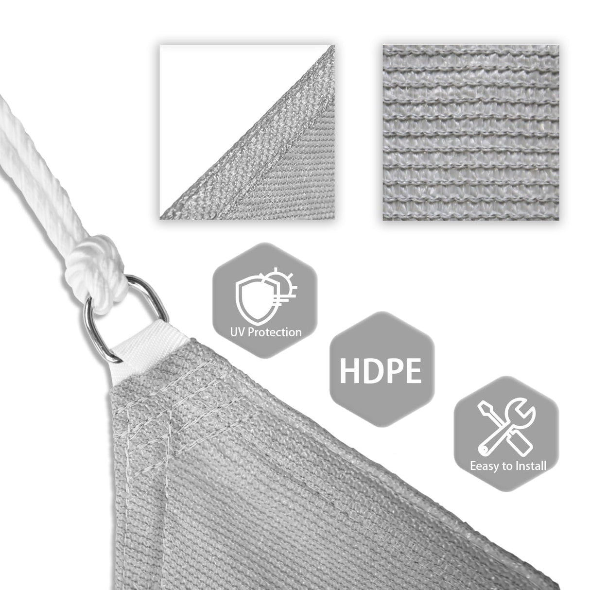 Patio Paradise 20' x 20' x 20' Light Gray Sun Shade Sail Triangle Canopy, High-Density Shade Cloth Canopy Pergolas Top Cover, Permeable UV Block Fabric Durable Outdoor Patio