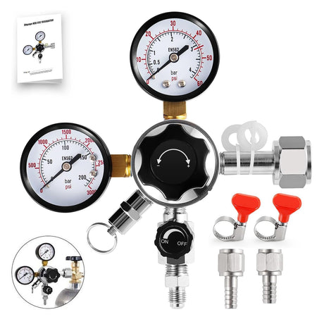 CGA-320 Kegerator Regulator, Dual Gauge Co2 Regulator for Kegerator Co2 Regulator Beer Tap for Keg with 1/4'' & 5/16'' Quick Disconnect Barb Connectors & Safety Relief Valve for Co2 Cylinder Tank Dbgogo