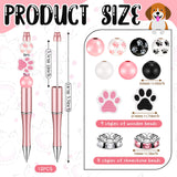 12 Set Plastic Beadable Pens Assorted Bead Pens Wood Beads Crystal Spacer Beads Set Round Beads Black Ink Ballpoint Pen DIY Bead Pen Set for Women Kids Gifts School Office Supplies (Dog Paw) Geyee