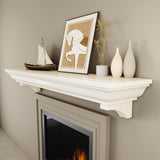 Fireplace Mantel, 60 Inch Rustic Fireplace Mantle with Arched Corbels, 100 lbs Weight Capacity Fire Place Mantel, Natural Wood Mantles for Over Fireplace, Fire Place Mantel for Living Room (White) KALSUBO