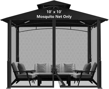 Dhyazqfit Mosquito Net for Outdoor Gazebo Canopy 4-Panel Canopy Screen Wall with Zipper for 10 x 10' Patio Gazebo and Tent (Mosquito Net Only) 10' x 10' Black