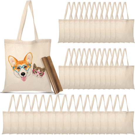 40 Pcs Canvas Tote Bags Bulk Sublimation Blank Canvas Bags Natural Cotton Tote Bags Reusable Grocery Bags Cloth Bags Large Shopping Bag and PTFE Sheet for Iron on Heat Transfer DIY Craft Gift, White Saintrygo