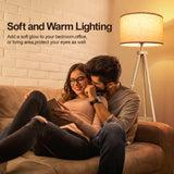 OUTON Wood Tripod Floor Lamp with Shelves, Mid Century Floor Lamp with Remote Control,4 Color Temperature, LED Modern Dimmable Standing Lamp with Beige Linen Shade for Living Room, Bedroom, Office OUTON