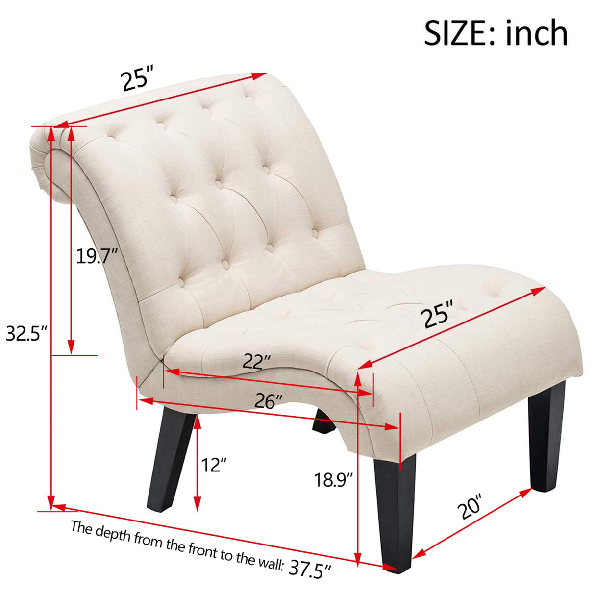 Yongqiang Accent Chair for Bedroom Living Room Chairs Tufted Upholstered Lounge Chair with Wood Legs Linen Fabric Yongqiang