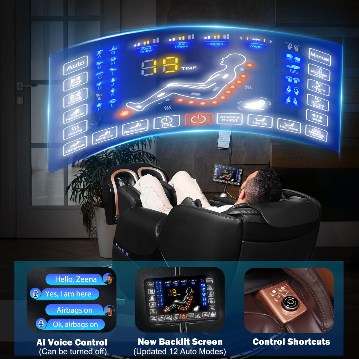 KoziSense 2025 Massage Chair Full Body, Zero Gravity SL-Track Shiatsu Massage Recliner Chair with Heat, 12 Auto Modes, Backlit Touchscreen and Calfrest Extension KoziSense