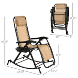 Outsunny Outdoor Rocking Chairs, Foldable Reclining Zero Gravity Lounge Rocker with Pillow, Cup & Phone Holder, Combo Design with Folding Legs, Beige Outsunny
