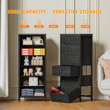 Furnulem Tall Dresser with 6 Drawers,Vertical Bedside End Table & Chest for Bedroom,Black Storage Tower Dorm Nightstand with Fabric Drawer Organizer Unit Furniture in Living Room,Closet,Hallyway Furnulem