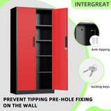 Bonusall 72" Metal Garage Storage Cabinet, 2 Locking Doors & 4 Adjustable Shelves Tall Storage, Heavy Duty Steel Tool Cabinet for Home, Office, Warehouse, School (Black Red) Bonusall