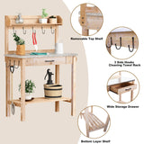 HOLTICO Outdoor Potting Bench Table with Metal Tabletop, Planting Table Potting Work Station with Storage Drawer and Removable Shelf Rack, Garden Potting Table for Outdoors HOLTICO