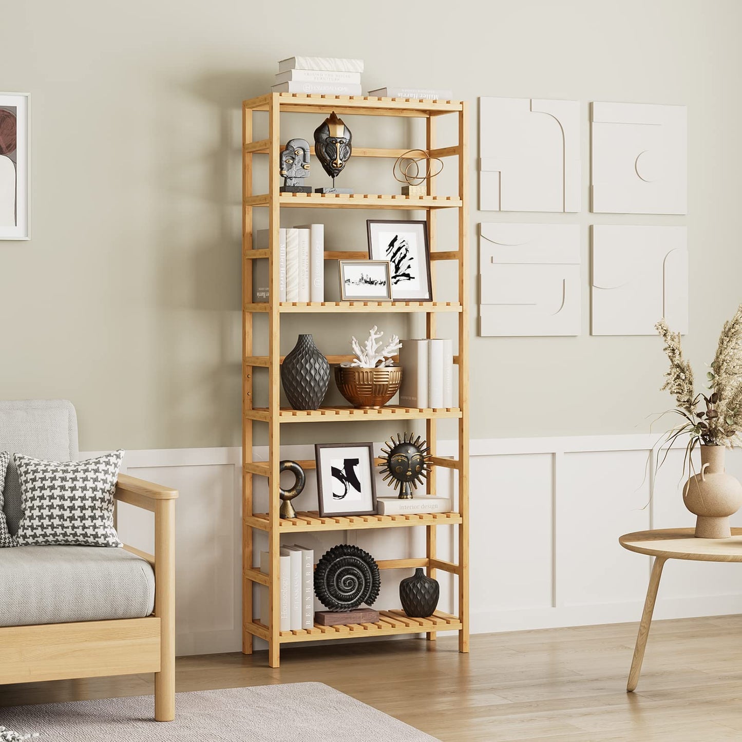 Bamjoy 6-Tier Bamboo Storage Shelf - Stylish and Versatile Tall Unit for Home and Office - WoodArtSupply